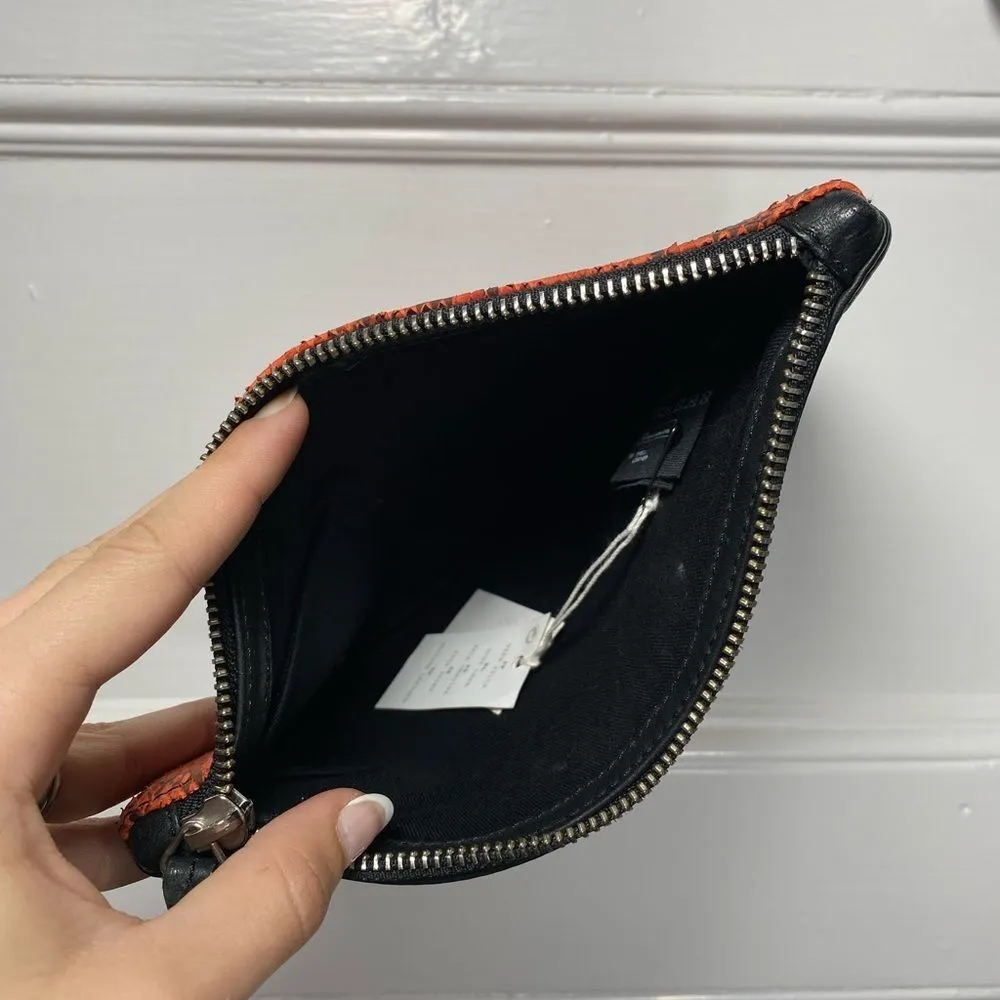 & Other Stories NEW Leather Snakeskin Small Zipper Wristlet Pouch Orange/Black - Image 10