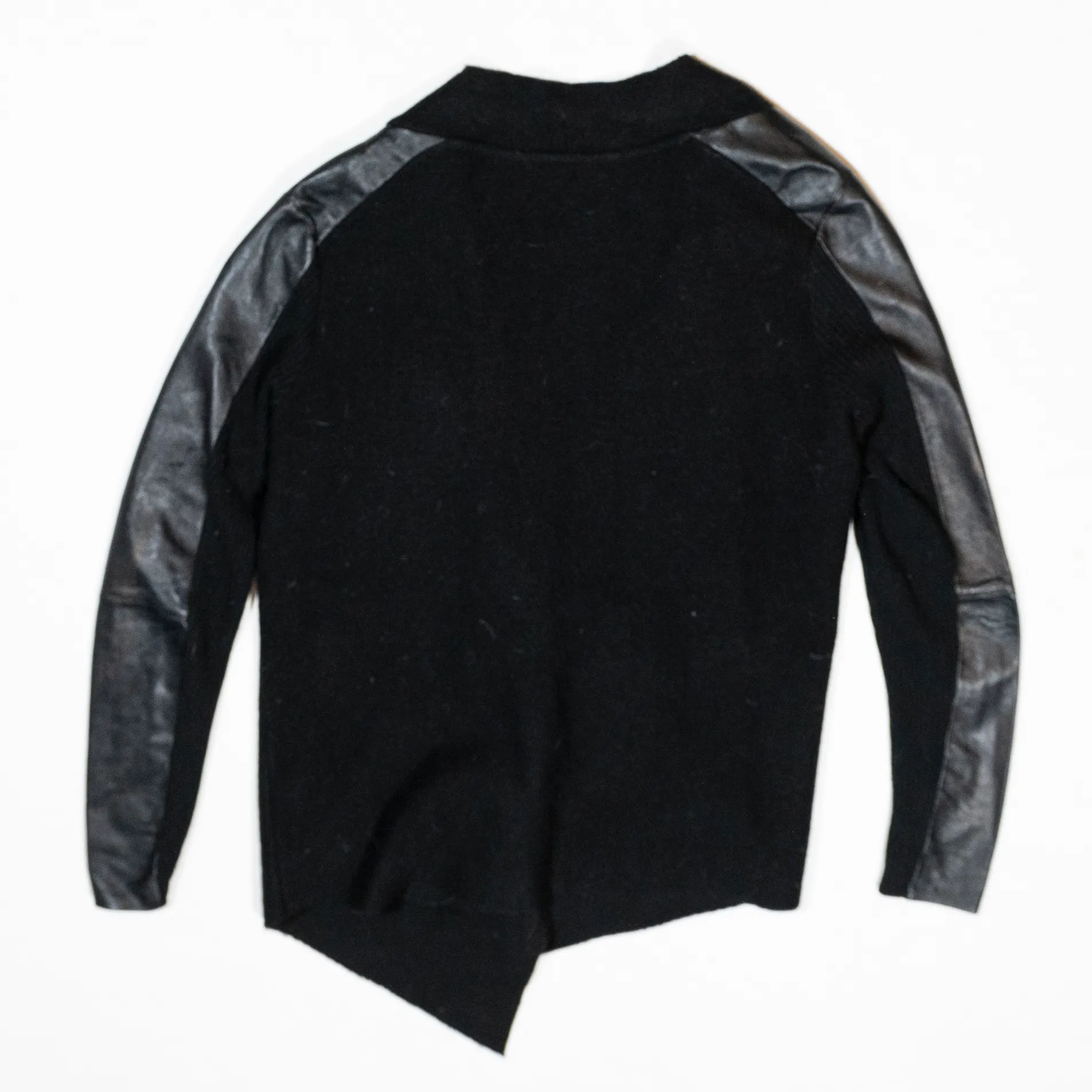 Ted Baker  Hazie Felted Wool Genuine Leather Sleeves Open Front Cardigan Sweater - Image 4