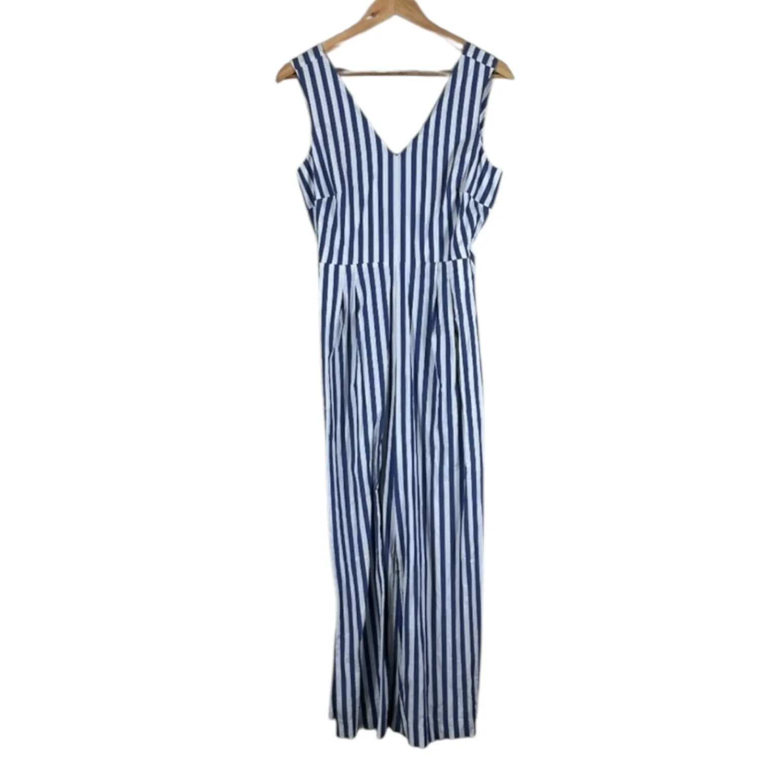 J. Crew Jumpsuit Womens 6 100% Cotton Blue White Wrap-Tie Poplin Sleeveless - Image 4
