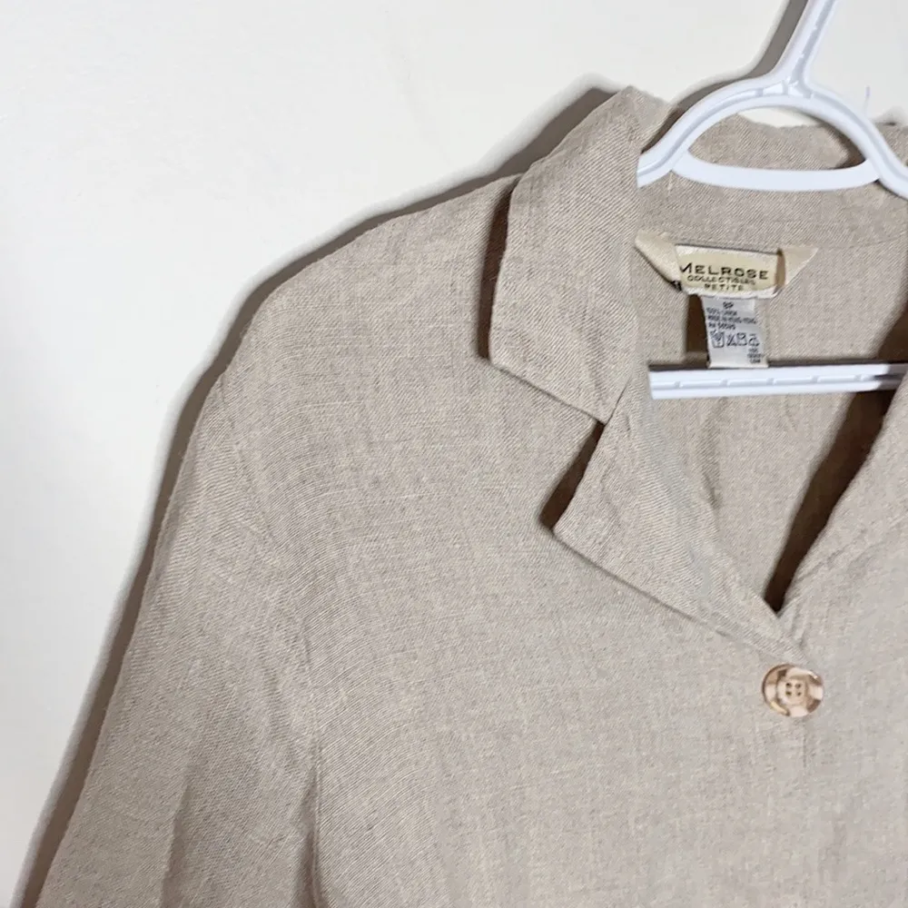 Melrose Collectibles petite vintage patch pocket boxy linen blazer size 8p - Image 46