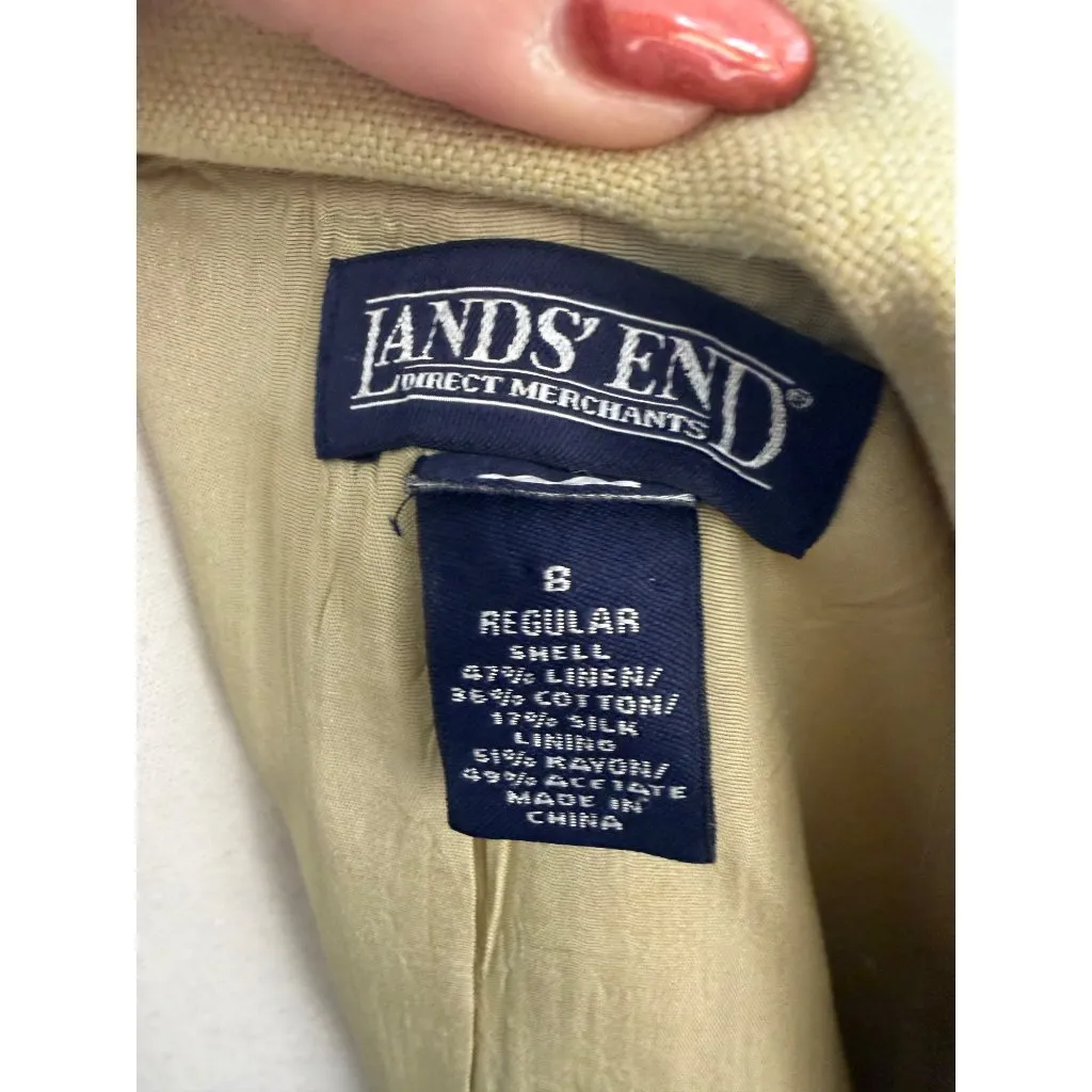 LANDS END Women’s Vintage Green Linen Blend Blazer Jacket Size 8 - Image 2