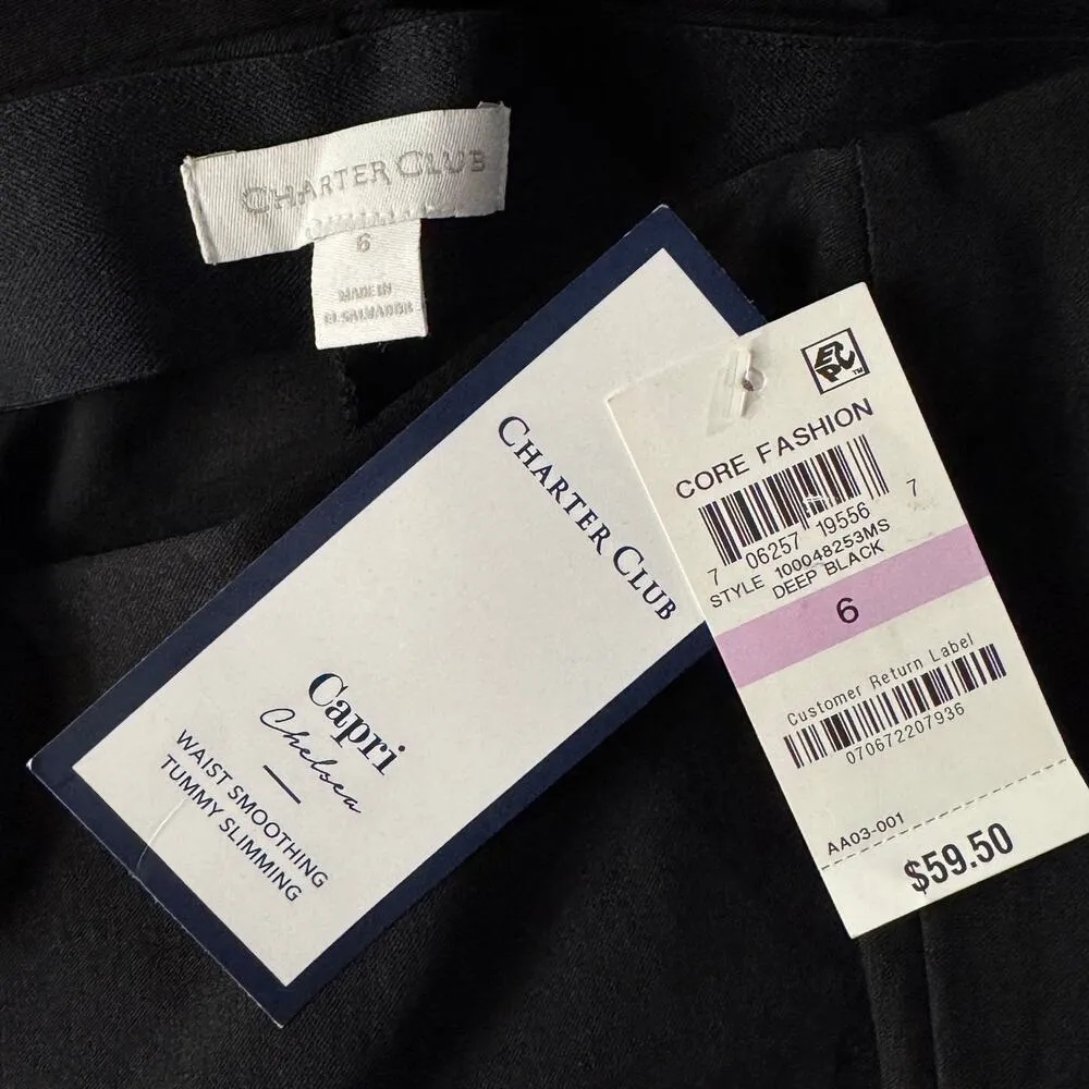 Charter Club SZ 6 Chelsea Capris Pants Flat Front Stretch Pull-On Slimming Black - Image 7