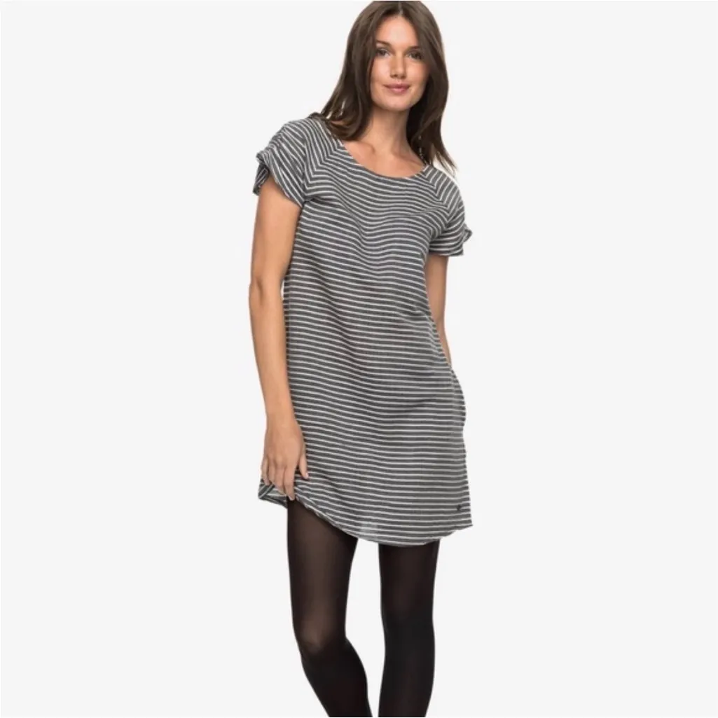 Roxy NWOT Peak Moments Modal Dark Gray & White Striped Dress/Tunic Unique Back - Image 2
