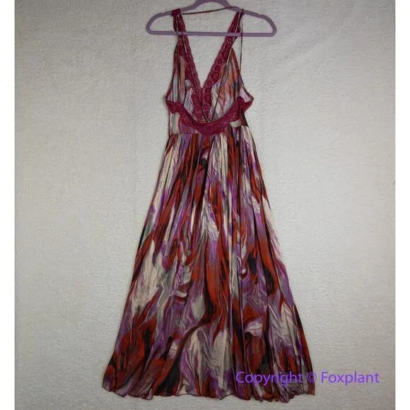 New! Free People Siren Maxi Top‎ Lace Trim Straps Slit Marble Red Purple Gray, M - Image 9