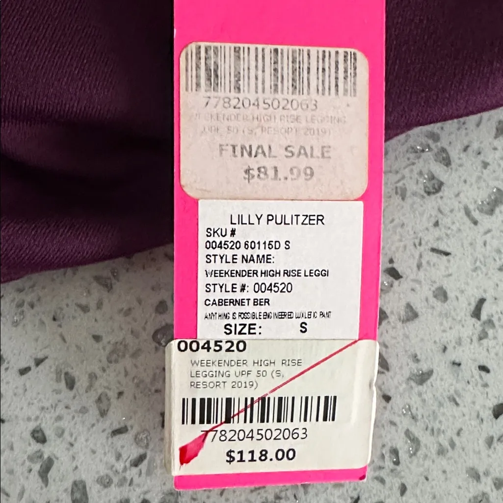 Lilly Pulitzer Luxletic Weekender Cabernet Berry Sparkle Leggings Women’s Small - Image 10