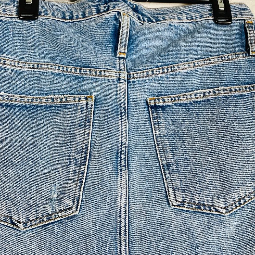 Agolde Blue Reworked 90's A-Line Pleated Paperbag Distressed Denim Skirt Size 26 - Image 14