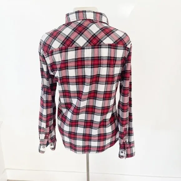 Jachs Girlfriend Pearl Snap Plaid Flannel Shirt – Red/White, Size S - Image 7