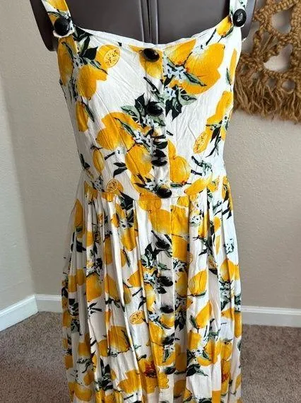 Yellow and White Kimiliy Sleeveless Midi Sundress for Casual Wear Vintage Feel Size L - Image 1