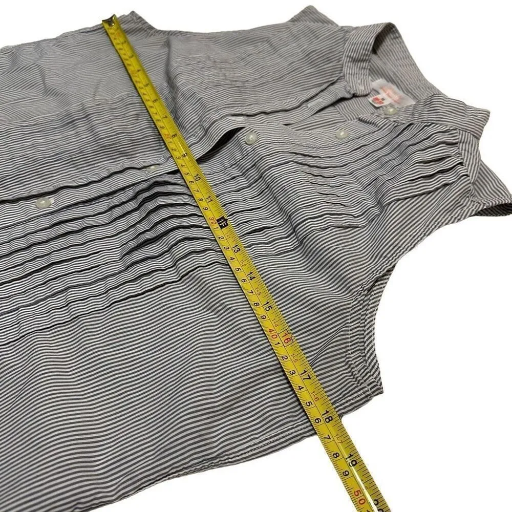 Steven Alan Uniqlo Light Blue White Pintuck Micro Stripe Sleeveless Shirt XS - Image 3