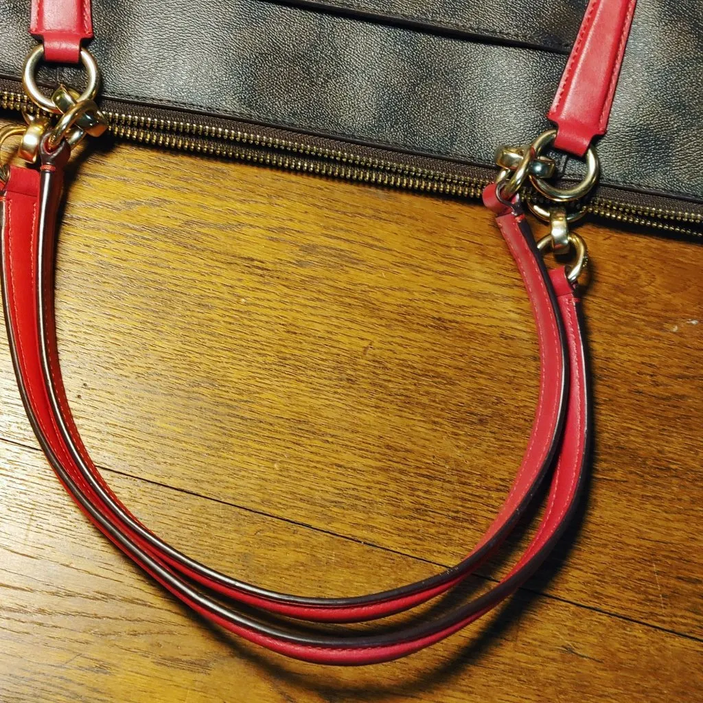 Coach Ava Tote Signature Canvas Brown Red Tote Bag Gold Tone Hardware Zip Dual - Image 10