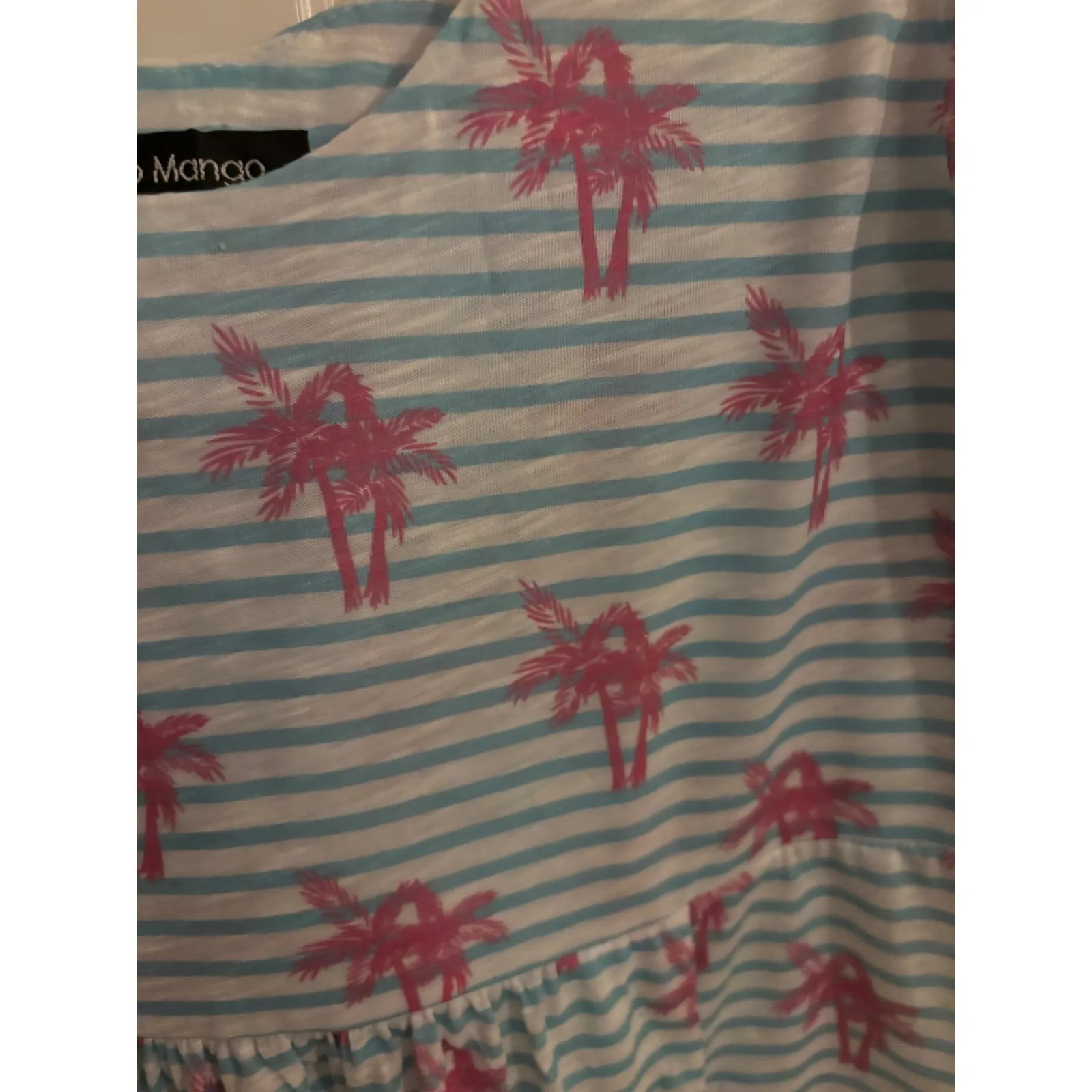 Tango Mango Women Palm Tree Striped Tank Dress P/S Made in India Blue - Image 5