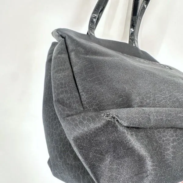 Falchi Sport‎ Black Shoulder Tote Bag Logo Smooth Canvas Patent Leather Straps - Image 9