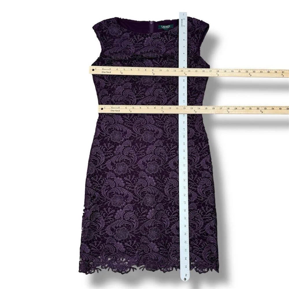 Lauren Ralph Lauren Lace Sleeveless Sheath Dress Dark Purple 2 Cocktail Party‎ - Image 12