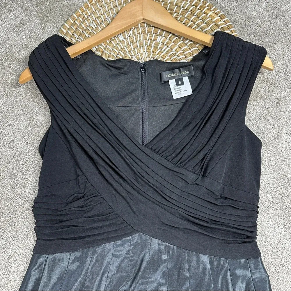 Tadashi Shoji Black Taffeta Fit and Flare Cocktail Formal Evening Dress Size 6 - Image 3