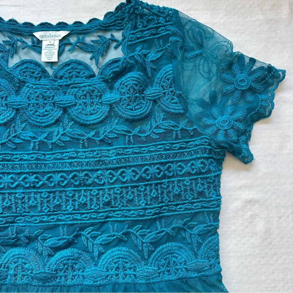 Sense of Wonder Top in Teal Embroidered Lace Short Sleeve Size Medium - Image 4