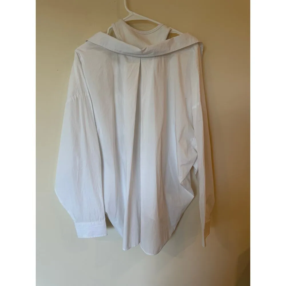 Zara Layered Button Up Shirt with Inner Ribbed Tank Top White Women's Size Large - Image 2