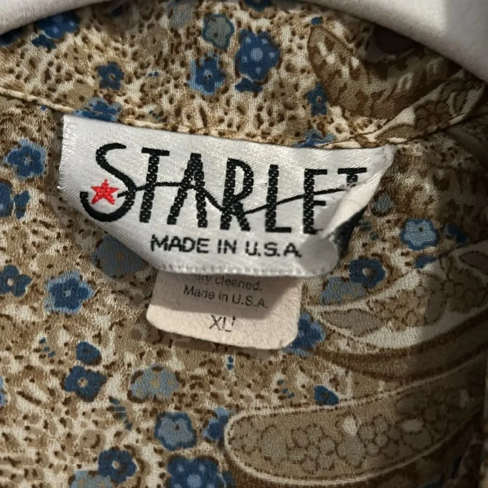 Vintage Starlet Size XL Made in the USA Short Sleeve Button Up Paisley Shirt Brown - Image 6