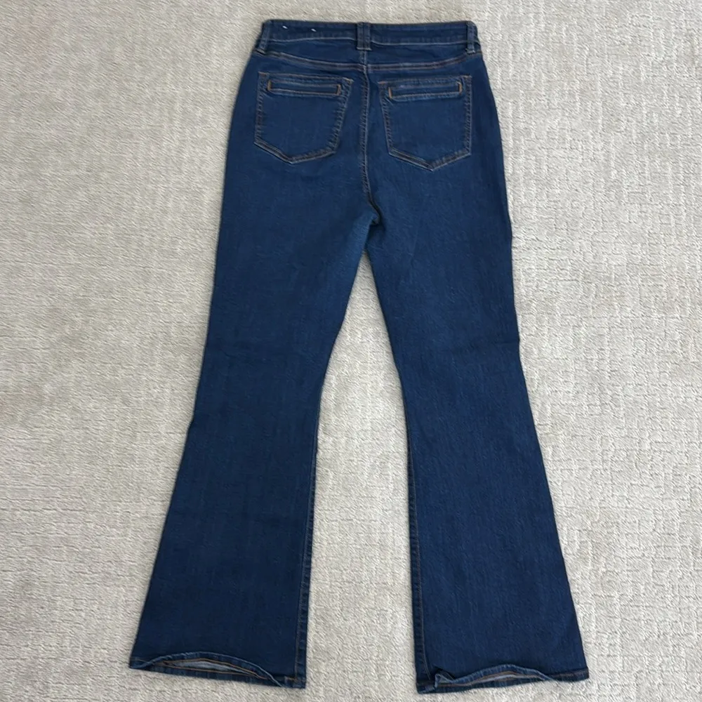 Loft “The Slim Flare” dark wash jean kick flare bootcut mini patch pocket - Image 8