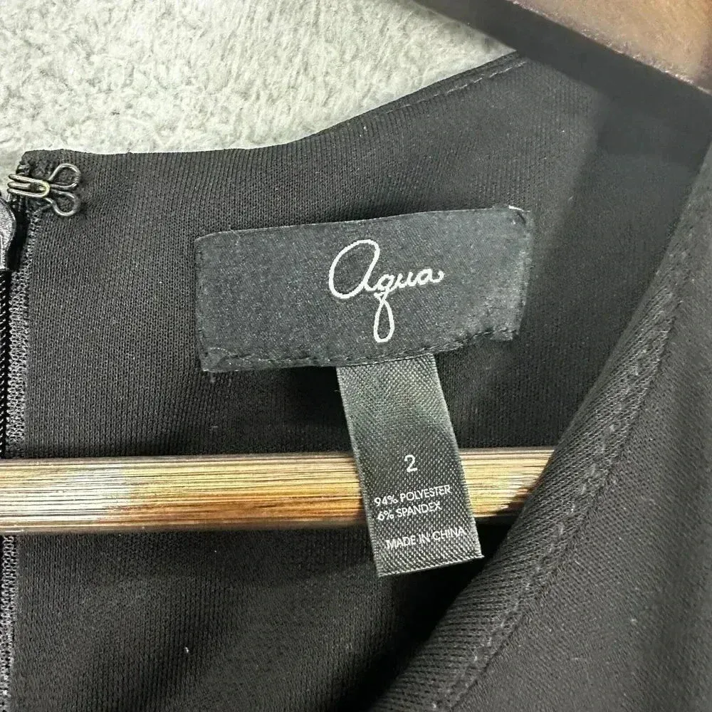 Aqua dress womens 2 black ruched bodycon cap‎ sleeve stretch party event LBD - Image 2