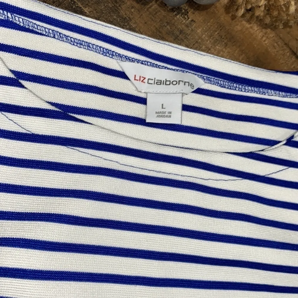 Liz Claiborne blouse sash‎ waist coastal granny striped nautical - Image 3