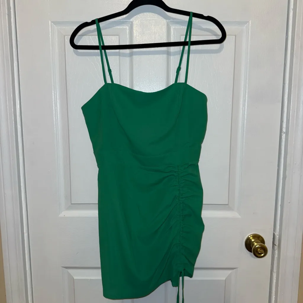 NWOT Superdown Fabiana Bright Green Ruched Mini Dress - Image 2