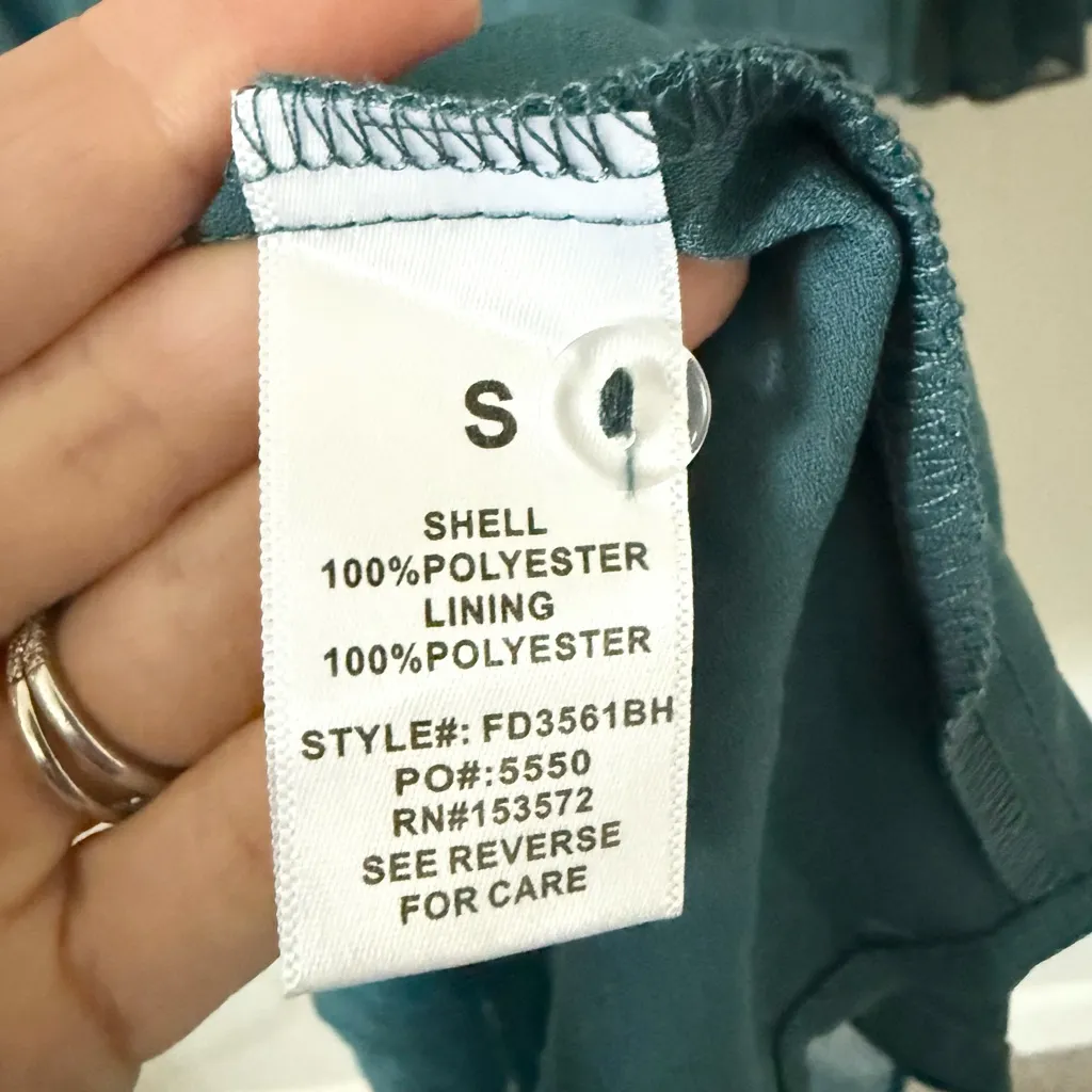 Boheme Long Sleeve Ruffle Midi Dress in Teal Size S Blue - Image 5