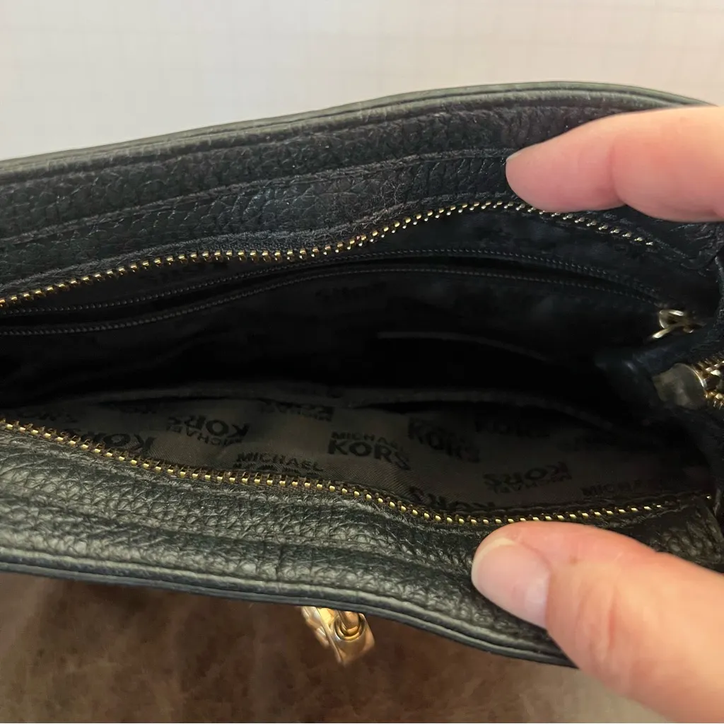 Michael Kors Black Pebbled Leather Crossbody Bag - Gold-Tone Hardware‎ - Image 3