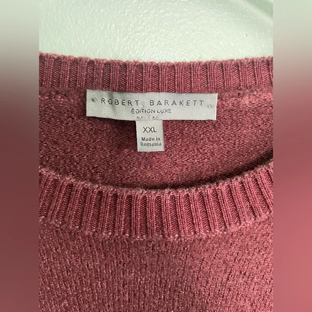 Robert Barakett Maroon Crew Neck Bertona Merino Wool Sweater Classic Knit Sz 2XL Red - Image 2