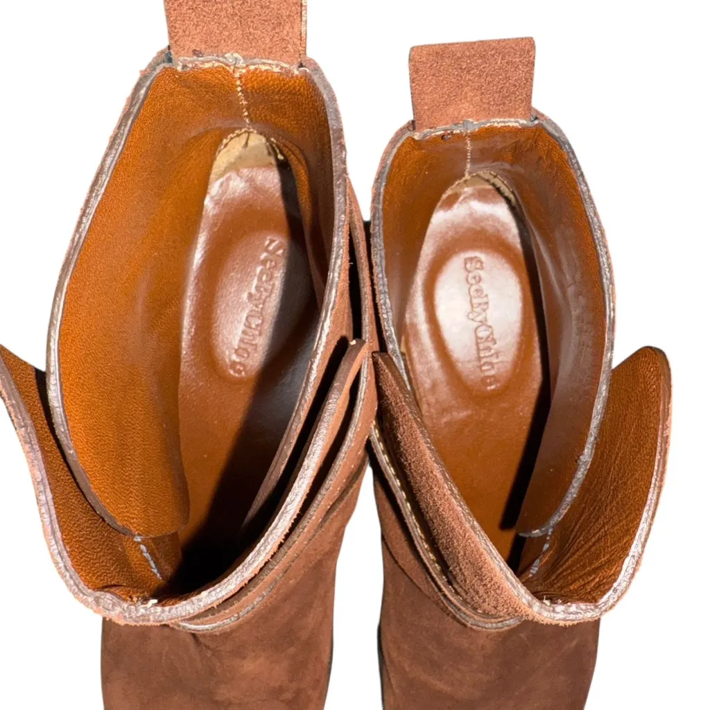 See by Chloé Lyna Suede Ankle Boots Brown Gold Buckle Women’s Size 40.5(US 10.5) - Image 9