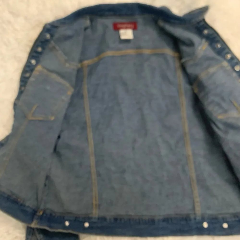 Denim Jean Jacket Eyelet Detail Ladies Sz XL Buttons Moto Blue - Image 9