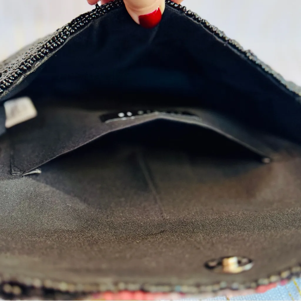 Beaded Floral Shoulder Bag | Black Mini Purse | Statement Evening Bag | NWT - Image 5