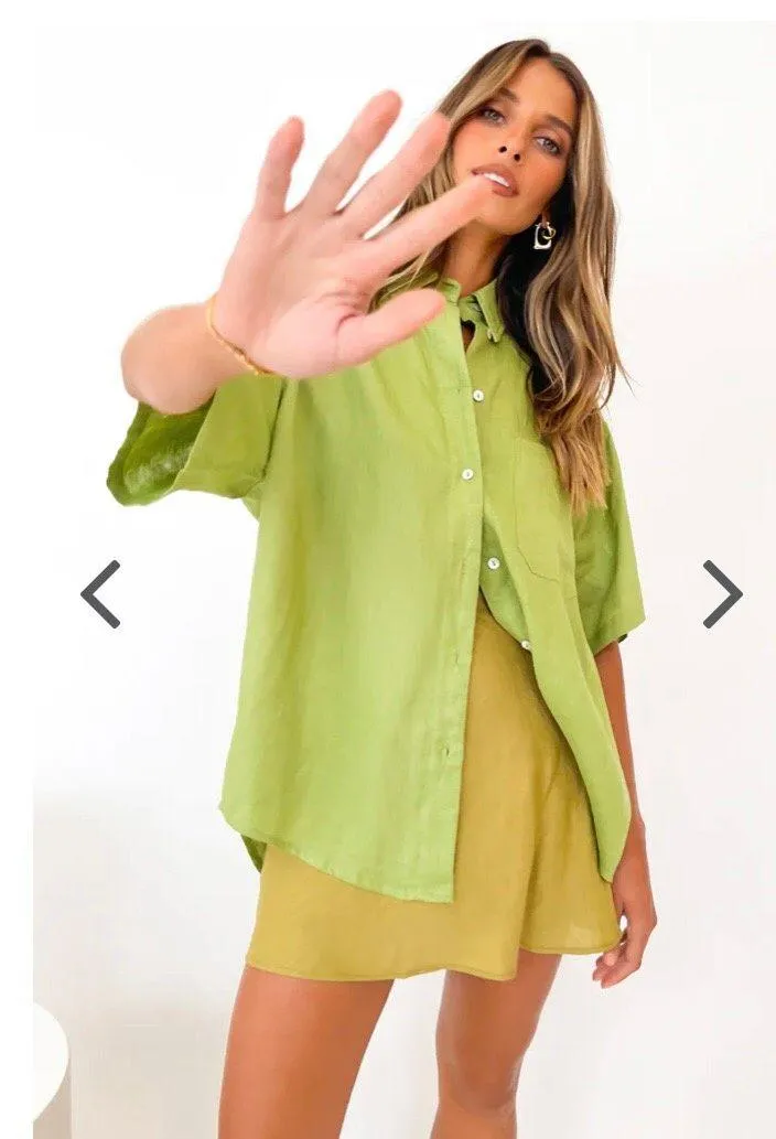 Verge Girl Sage Green Linen Button Down Shirt - Image 7