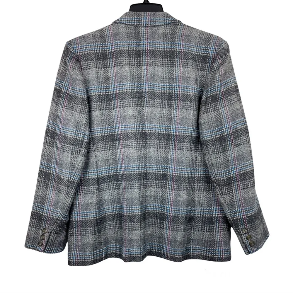Vtg Pendleton Wool Blazer Jacket Plaid Print Sz 10 Grey Blue Purple - Image 2
