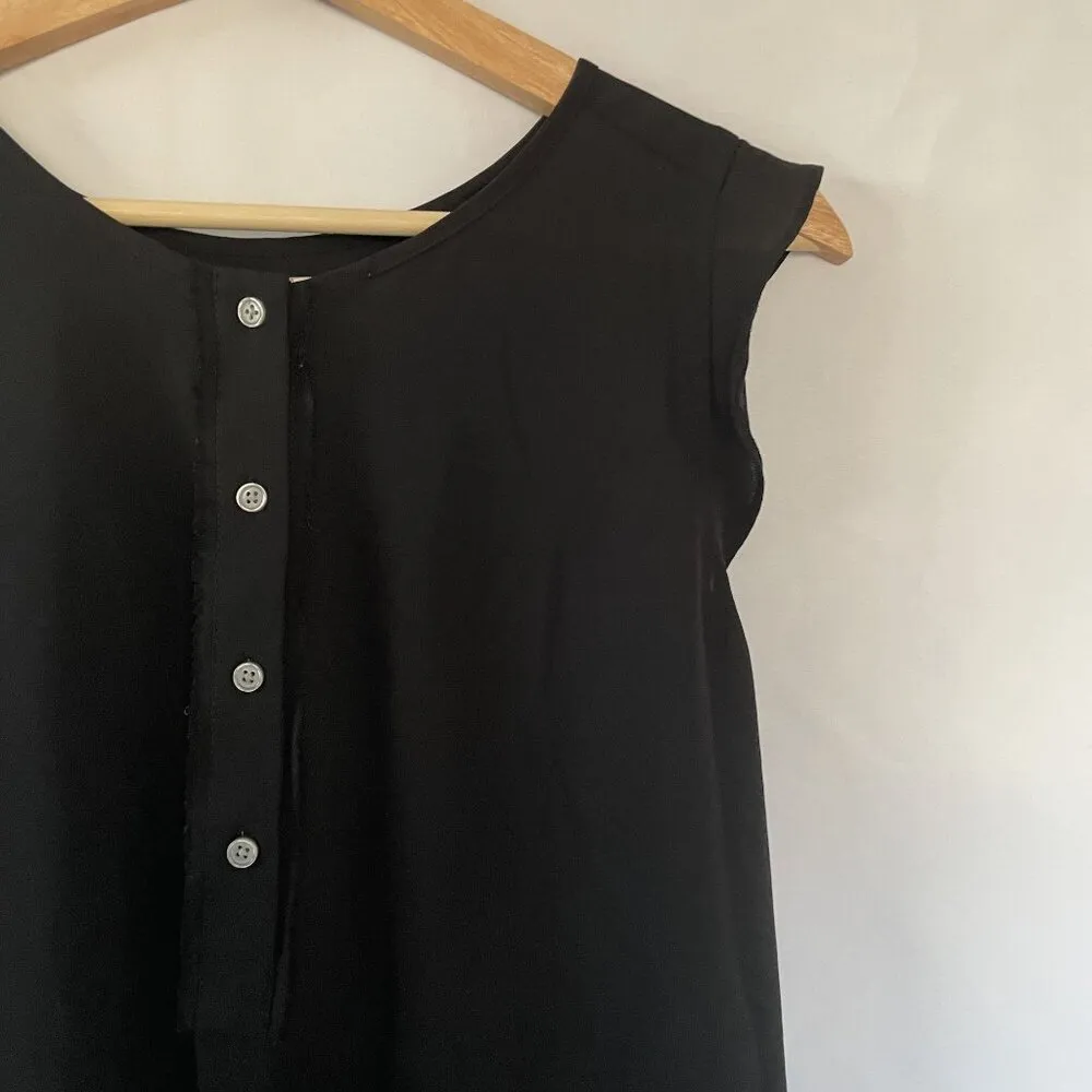Loft Black Sleeveless Blouse M summery decorative buttons elevated elegant - Image 2