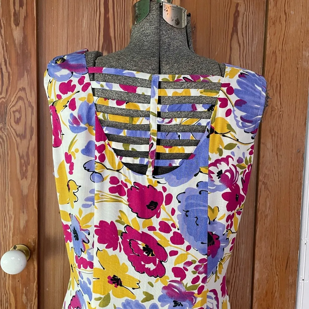 Vintage BFA Floral Open Strappy Back Prairie Cottage Core Maxi Dress - Image 8