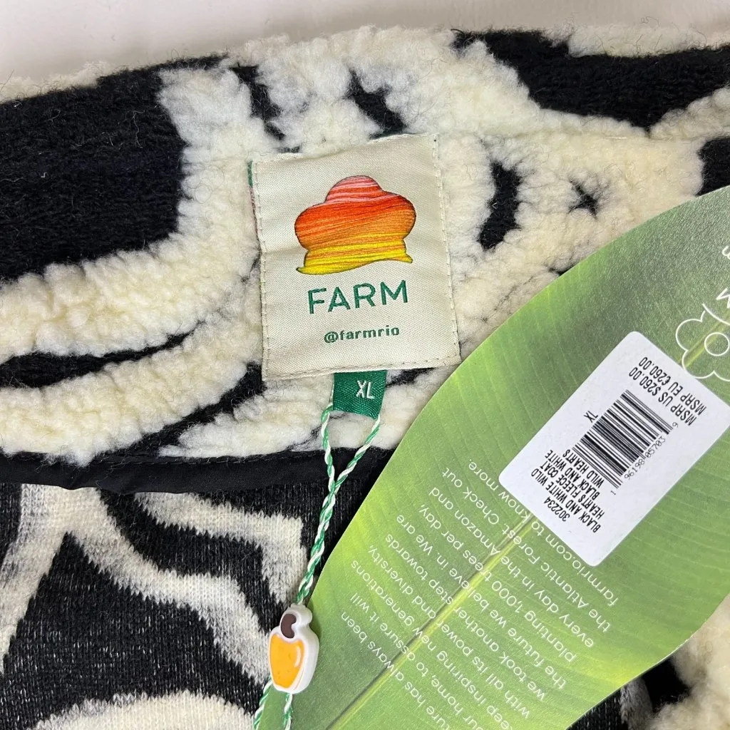 NWT Farm Rio Wool Blend Wild Hearts Tie-Belt Fleece Coat Size XL Black White - Image 12