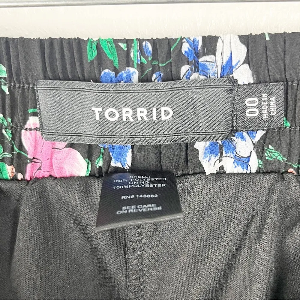 TORRID Black Floral High Rise Sheer Semi Lined Elastic Waist Pants, Size 00 - Image 3