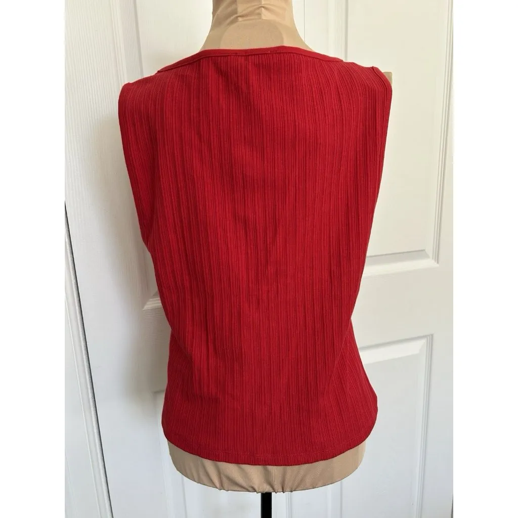 Madewell Ribbed Crewneck Shell Top Vest Button Front Cherry Red Size M - Image 4