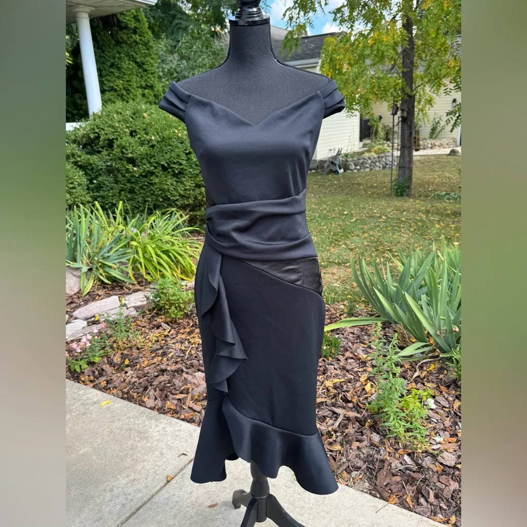 Lipsy Black Asymmetrical Ruffle Skirt off shoulder dress Size 8 - Image 7