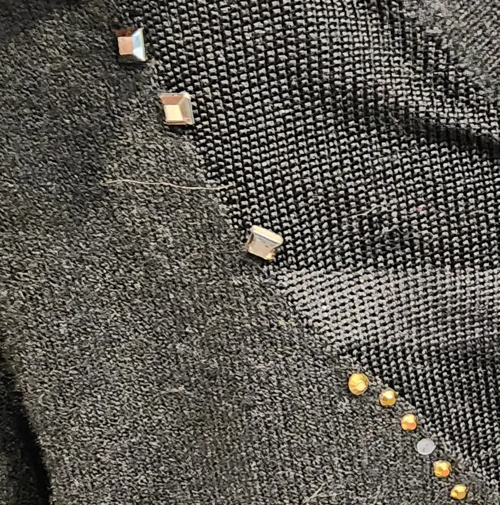 So Nice Rhinestone Stud Embellished LS Vneck Black Sweater Dress Tunic Small Gold - Image 5