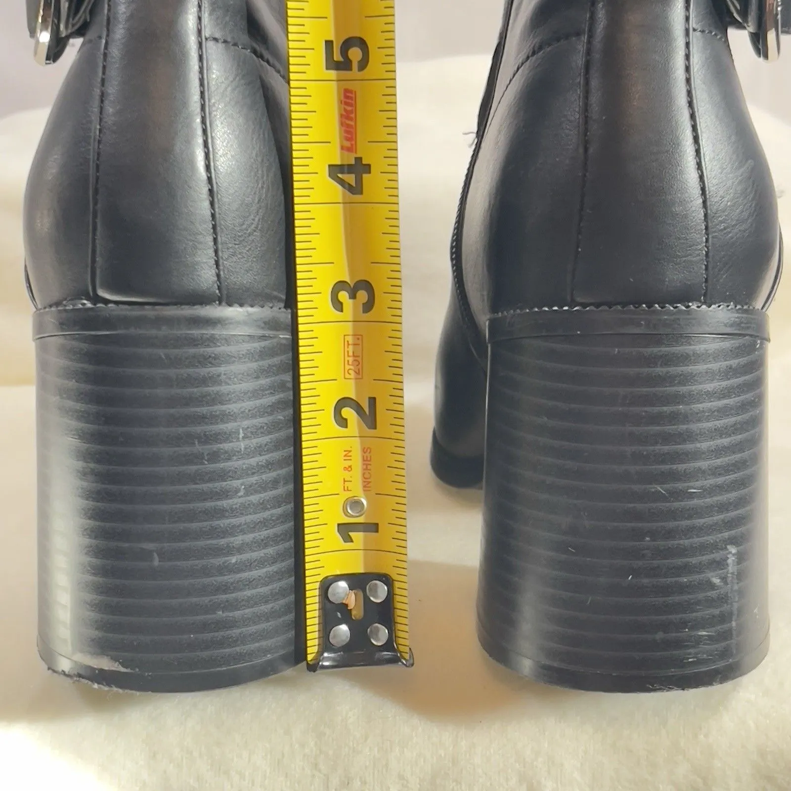 Nine West Ankle Boots Women 7.5 Black Bootie Buckle Moto Biker 3” Heel Vegan - Image 5