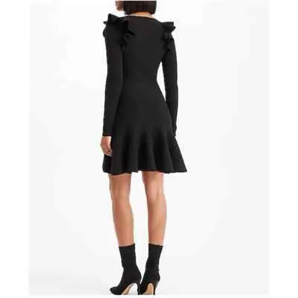 NWT Express Body Contouring Black Sweetheart Neck Ruffle Fit & Flare Dress XL - Image 4