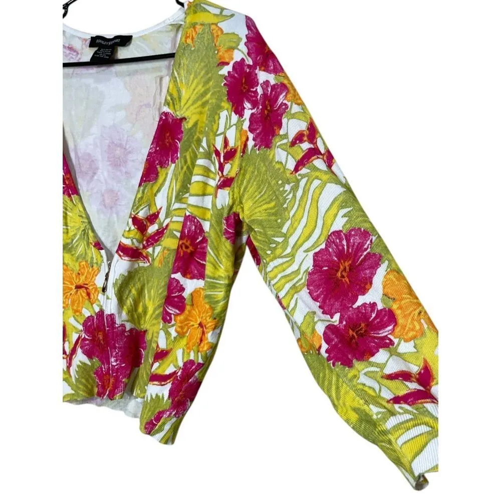 Ashley Stewart Floral Tropical Beachy Light Qtr Zip Cardigan Sweater 22/24 - Image 3