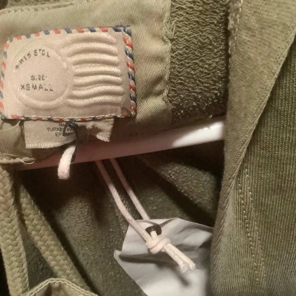 Anthropologie anorak utility jacket fatigue green hooded open front casual Sz XS - Image 6