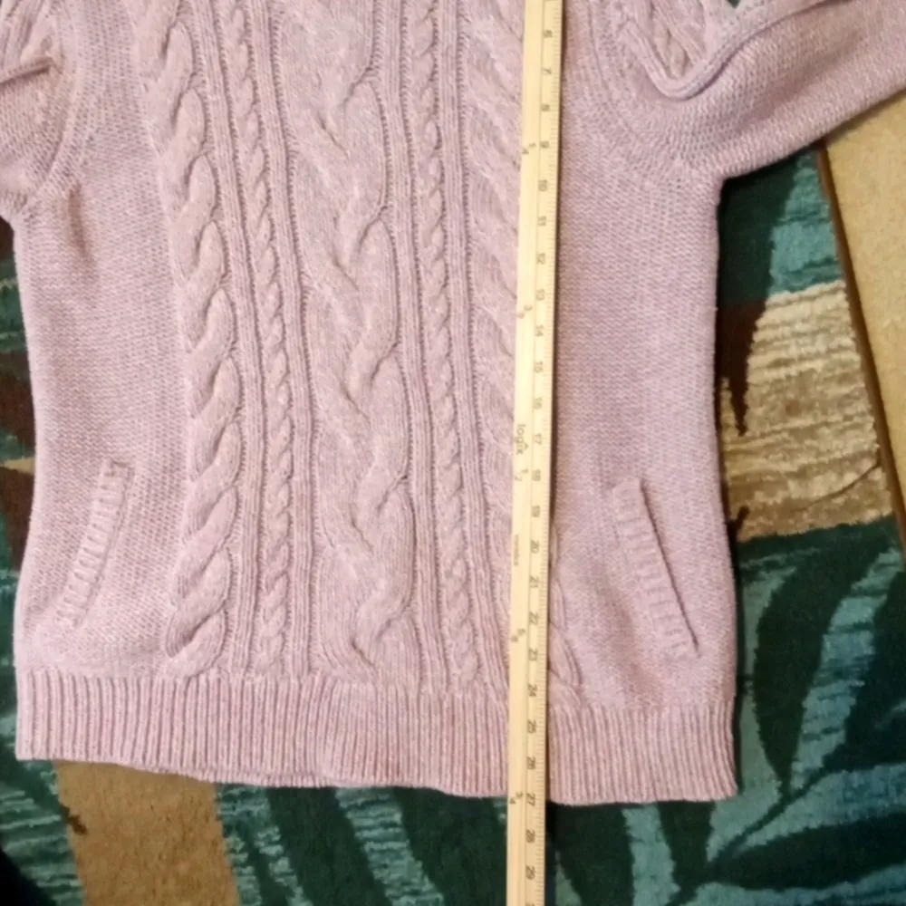L.L. Bean Vintage Purple Pink Cable Knit Turtleneck Sweater Chunky Womens XL - Image 8