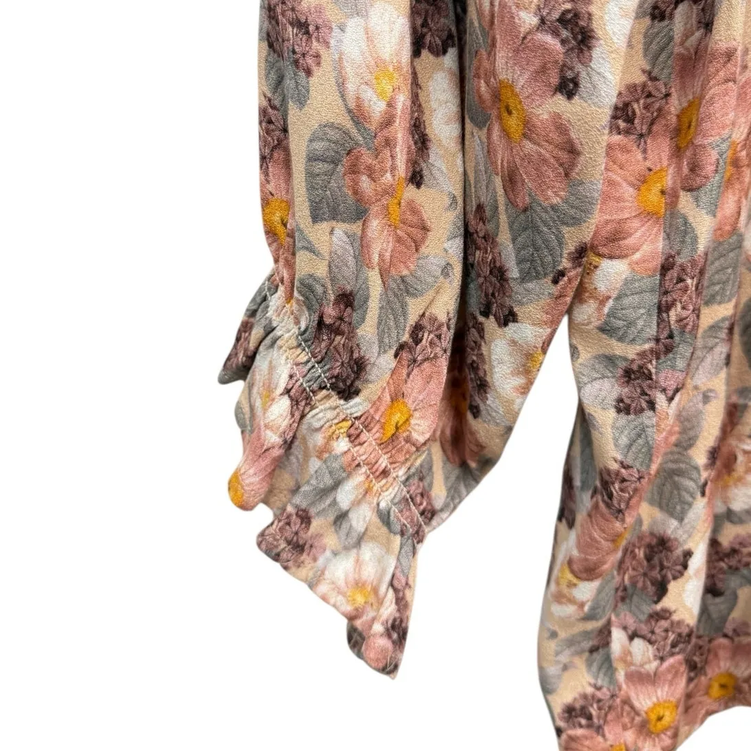 Aritzia Wilfred Sensibility Long Sleeve Wheat/basalt Grey Floral Blouse size L - Image 5