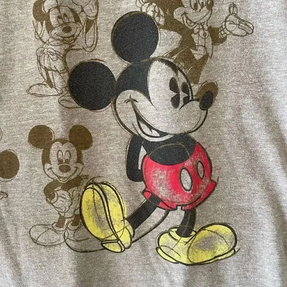 Disney Mickey Mouse Graphic Long Sleeves Tee Gray Tan Crewneck Soft SZ L # 1759 - Image 7