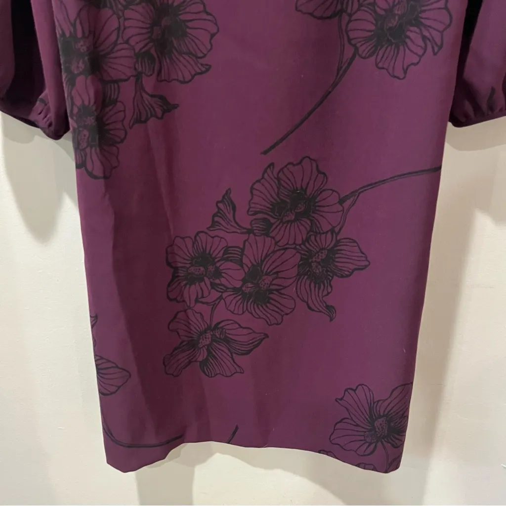 Ann Taylor Factory Purple Shift Dress Size 14 Long Balloon Sleeves Flowers - Image 3