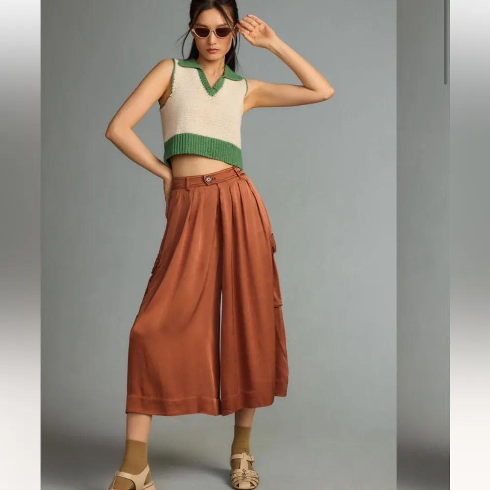 Anthropologie Silky Pleated Culottes - Image 4