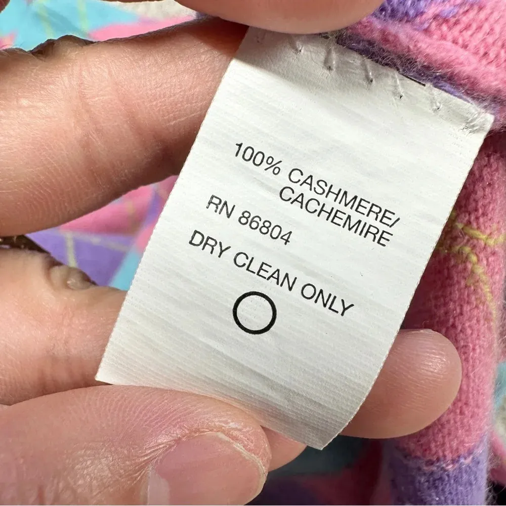 Exposite 100% Cashmere Sweater Long Sleeve Argyle Buffalo Plaid Check Pink L Size L - Image 9